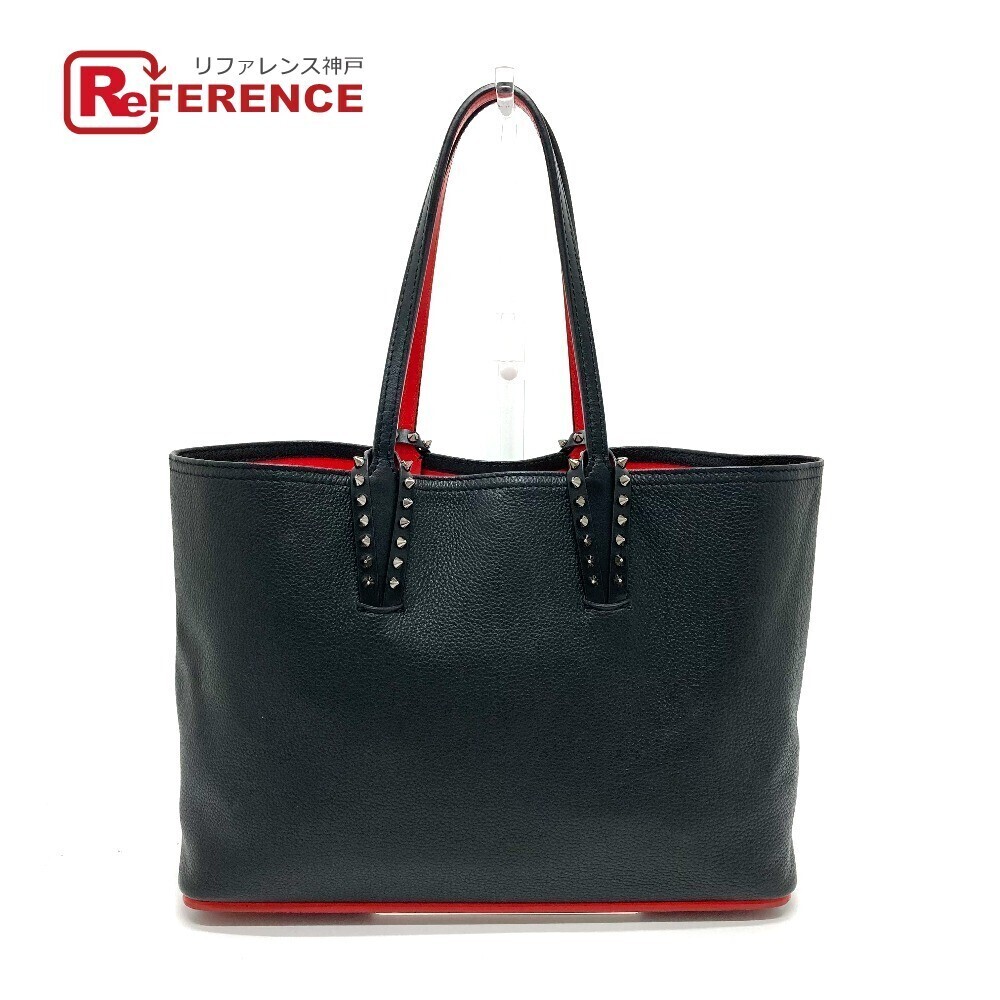 Christian Louboutin Spike Studs Cabata Leather Handbag Tote Bag Black Red